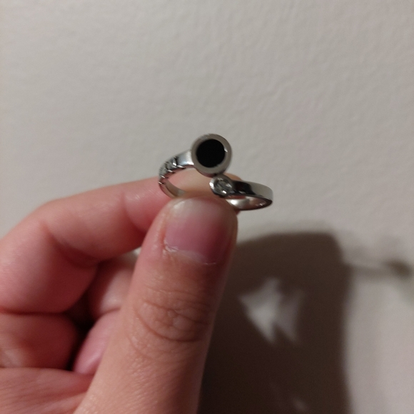 Stainless Steel Ring with Black and Clear Details - Picture 2 of 7